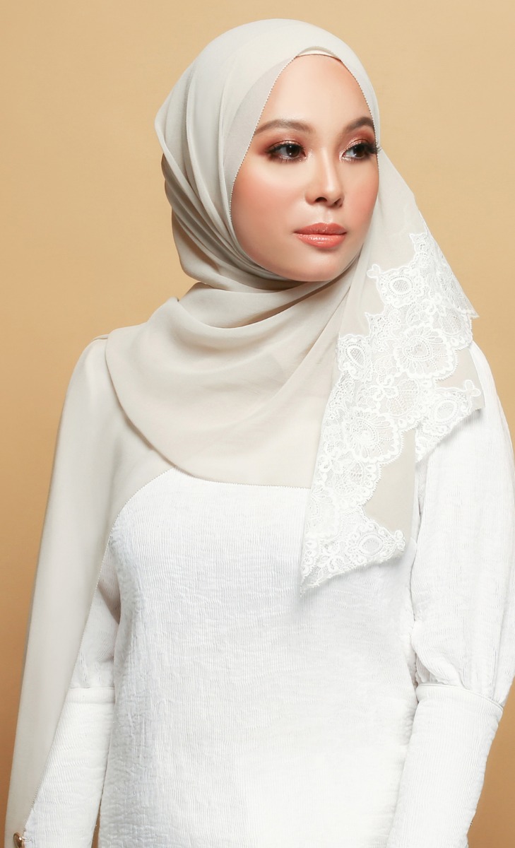 The Chiffon Lace Duck Scarf In Nude Fashionvalet