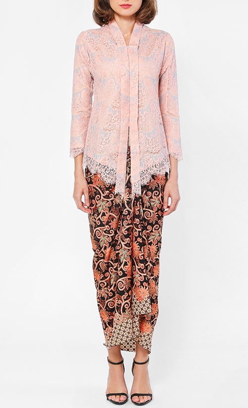 Lace Kebaya  Set in Light Peach  FashionValet