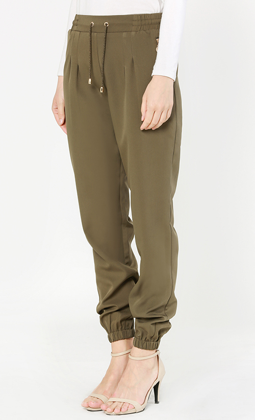 Zilla Drawstring Pants in Army Green | FashionValet