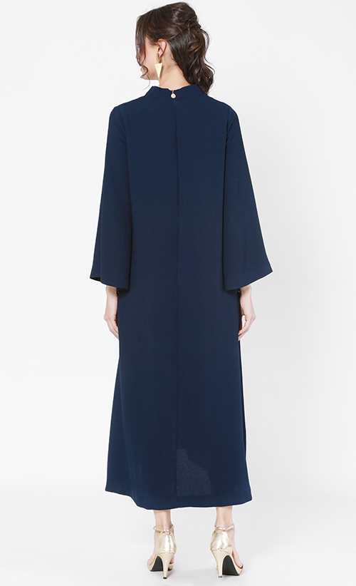 Kira Flowy Dress with Sash in Blue | FashionValet