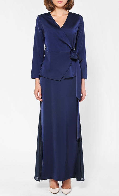  Wrap  Top Baju  Kurung  in Navy Blue FashionValet