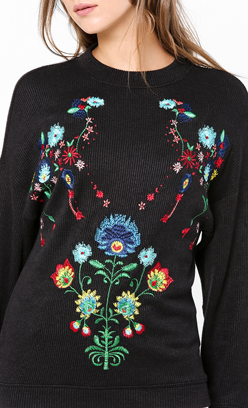 Camelia Embroidery Jumper in Black | FashionValet