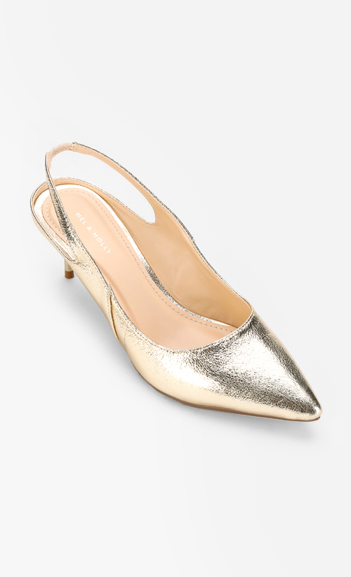 gold slingback kitten heels