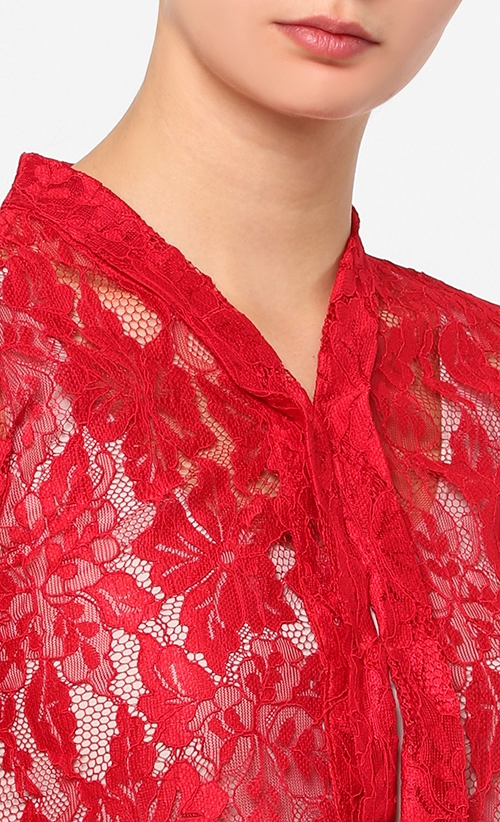 Peplum Kebaya  Lace  Set in Red FashionValet