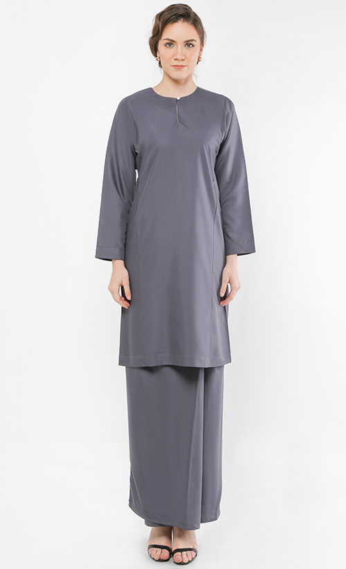 Kurung Pahang Qirana In Dark Grey Fashionvalet