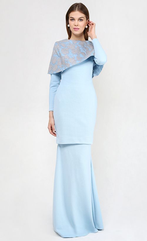 Dina Kurung Set in Powder Blue | FashionValet