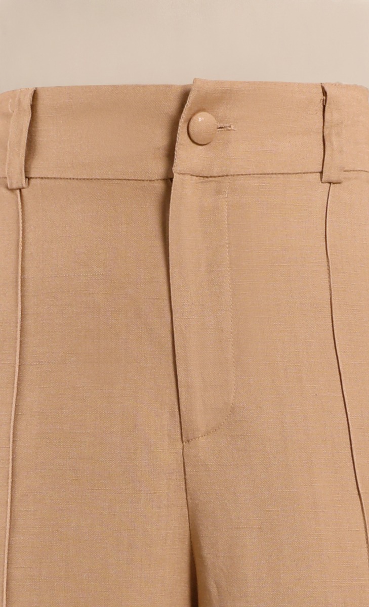 Folded Cuff Long Trousers in Warm Sand | FashionValet