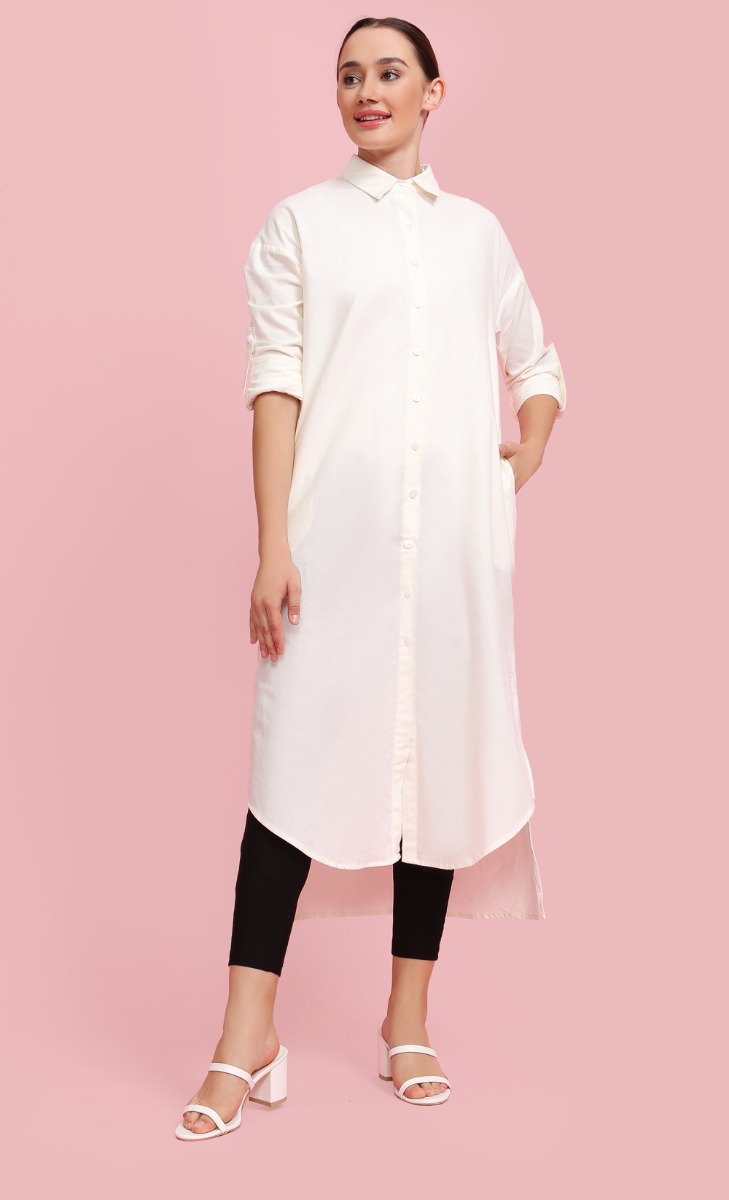 Long Shirt Dress In Cream Fashionvalet