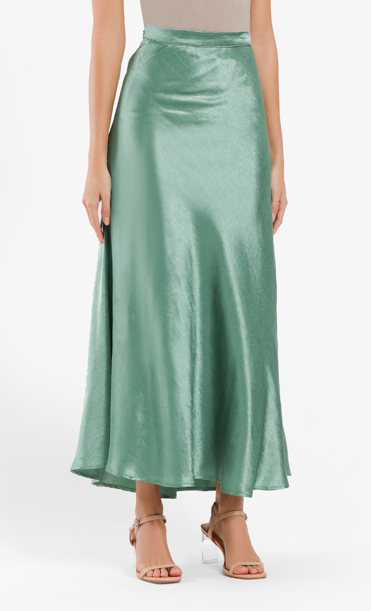 Textured Satin Skirt in Mint Green | FashionValet